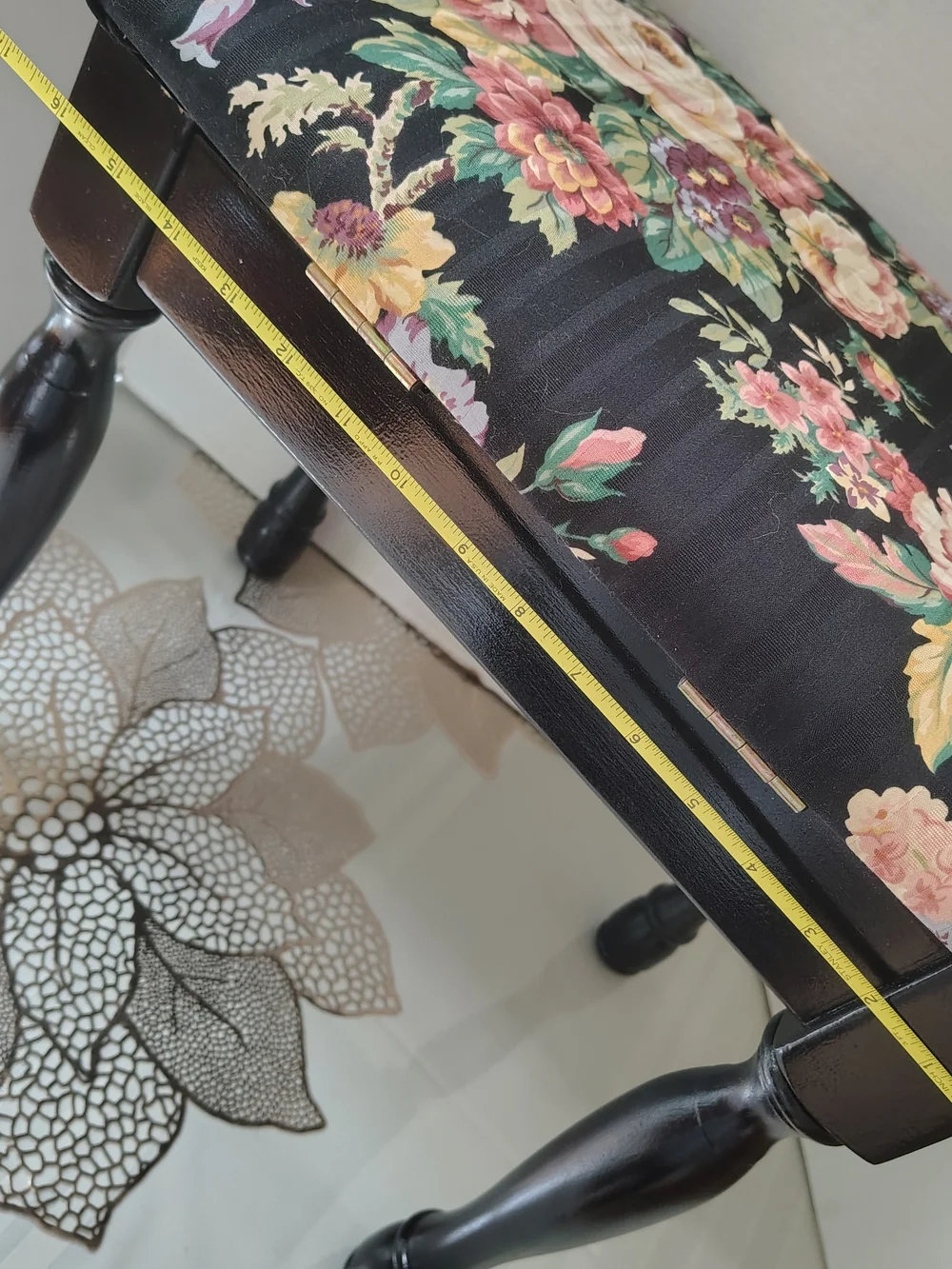 Vintage Floral Upholstered Accent Stool - Black Floral Storage 17